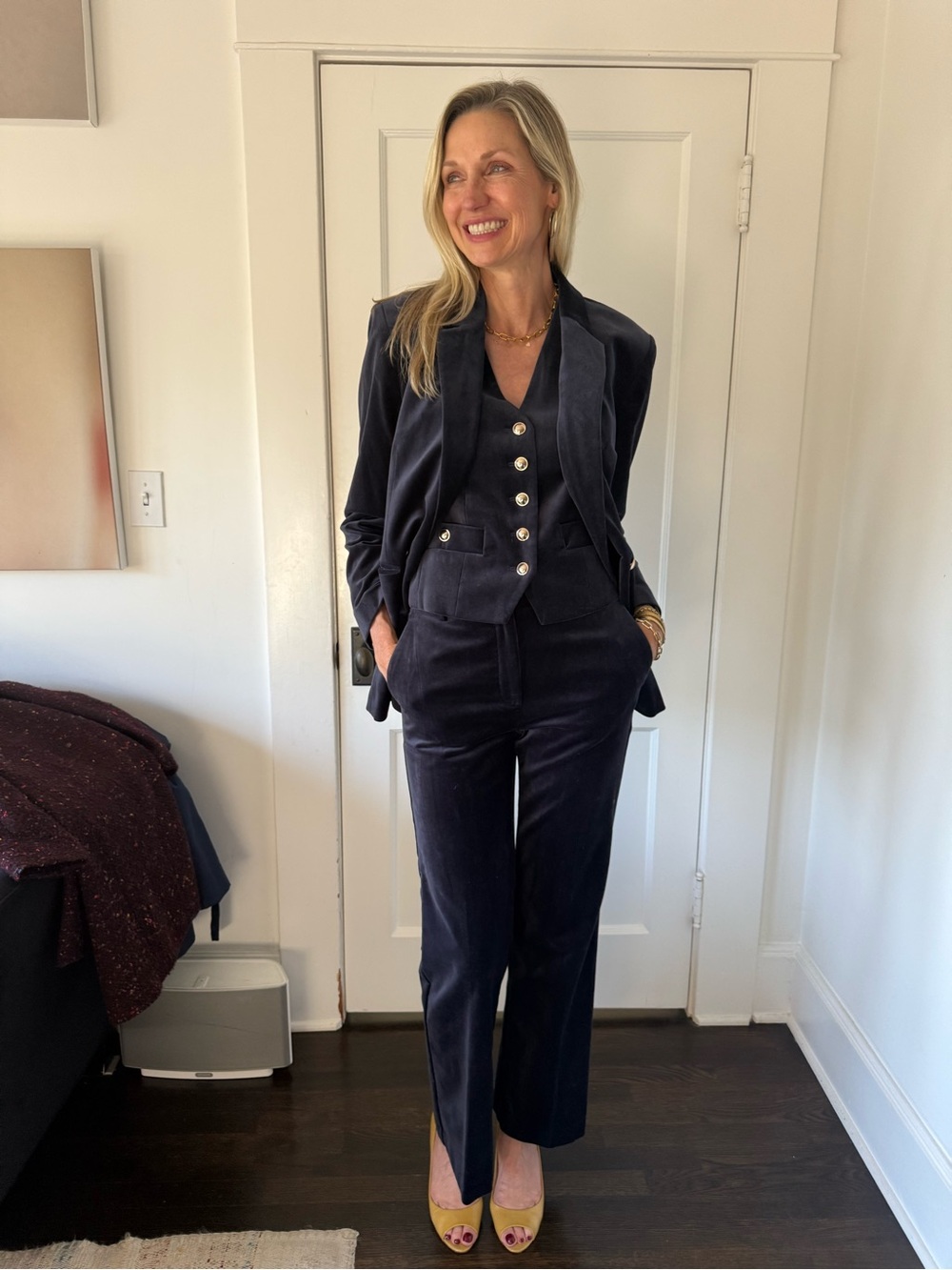Ann Taylor Navy Velvet Tailored Trousers